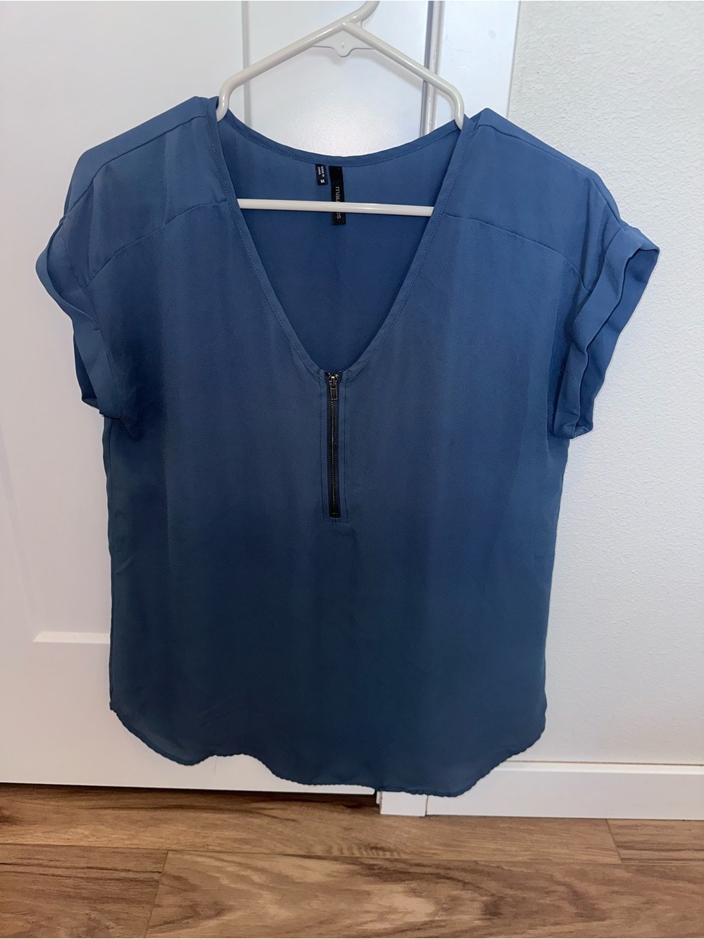 Maurices Dusty Blue V-Neck Zip Front Blouse